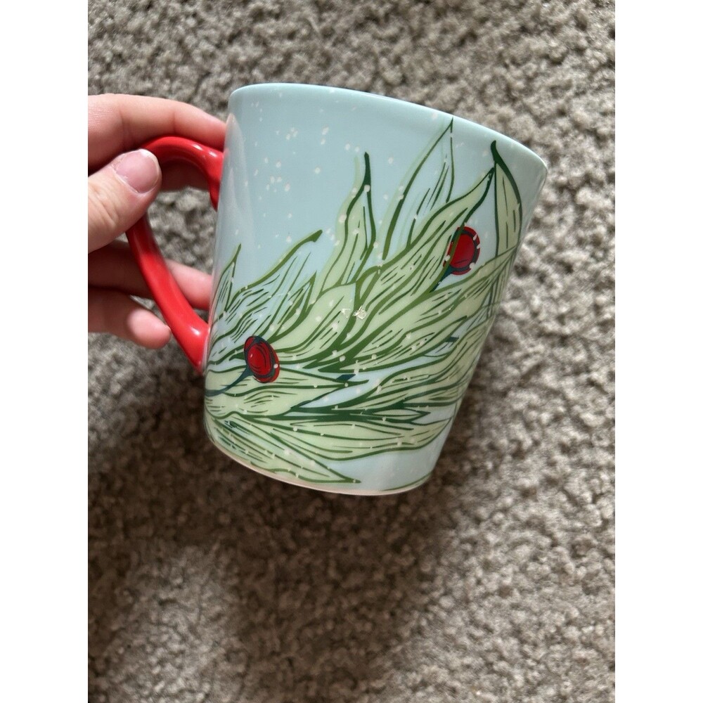 Starbucks Mug 2020 Christmas Holiday Cup Leaves Berries Blue Snow 18 oz - Picture 3 of 6